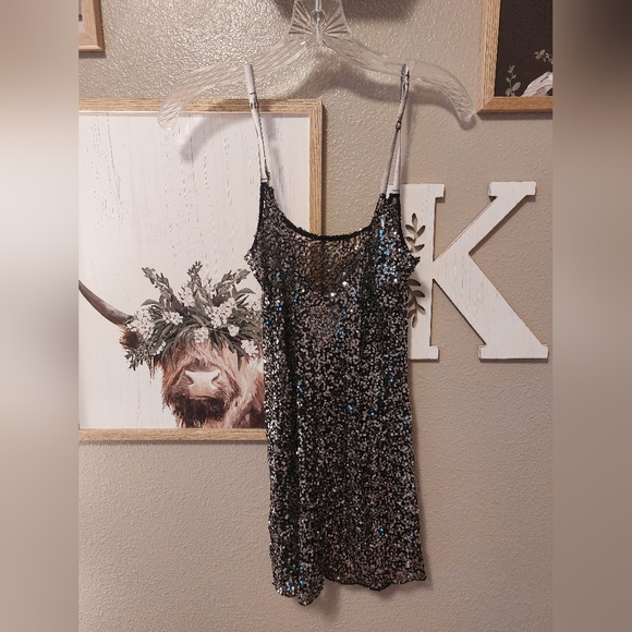FREE PEOPLE Sequin Mesh Black Slip Dress - Picture 2 of 3